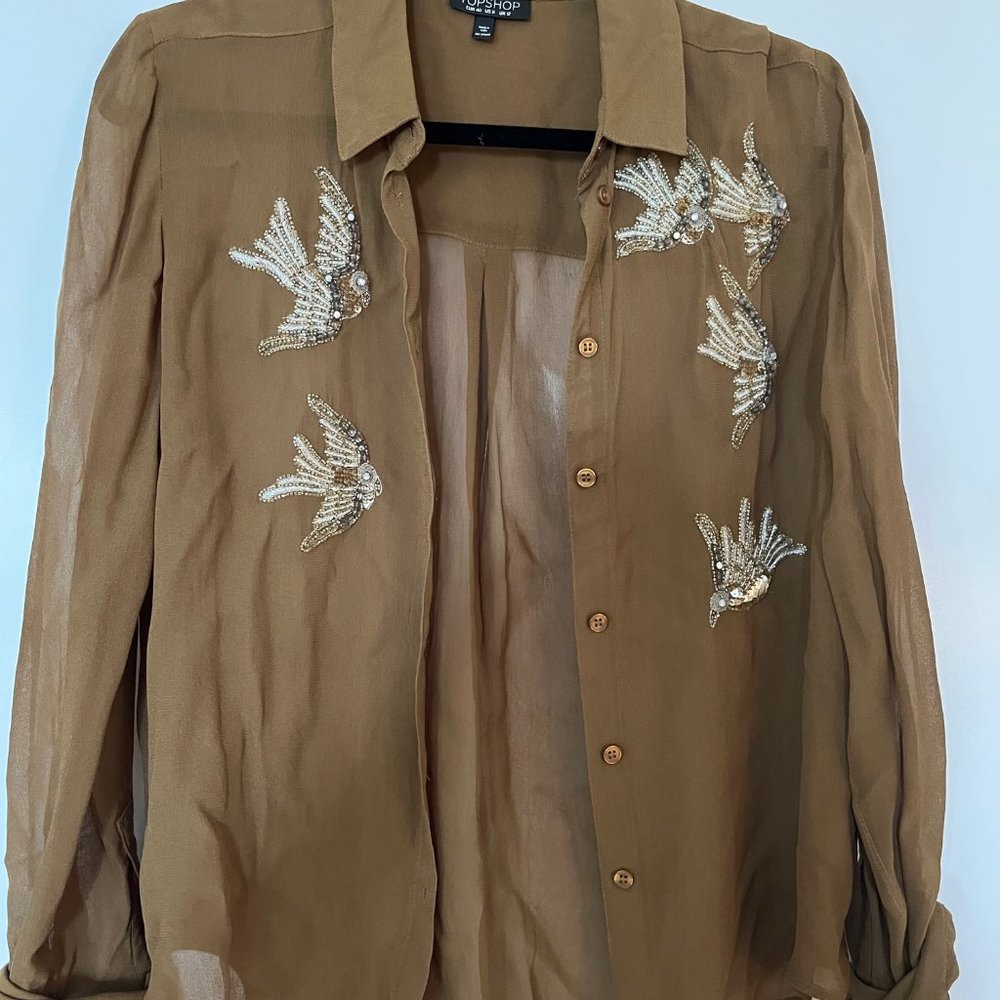 Sheer Topshop Sequin Applique shirt